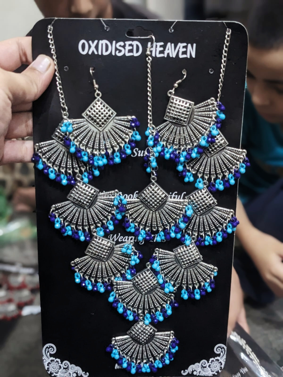 Oxidized necklace with Earring  Ethenic Earrings